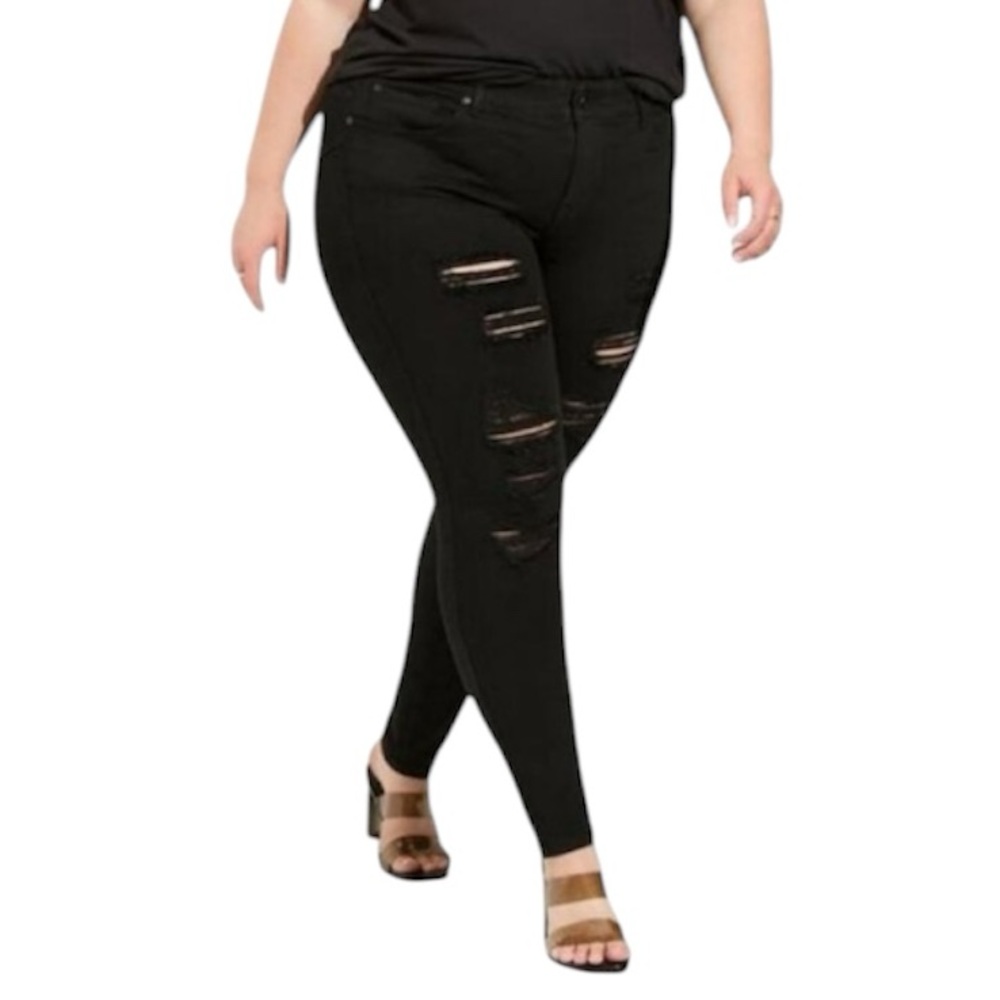 Torrid Size 16S Sky High Skinny High-Rise Black Distressed Premium Denim Jeans